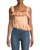 Tegan Ruffled Bustier Tank With Asymmetric Hem