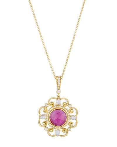 18k Diamond, Pink Sapphire & Moonstone Pendant Necklace