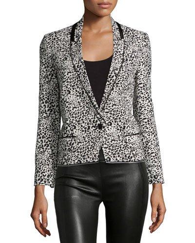 Leopard Jacquard Blazer, White/black