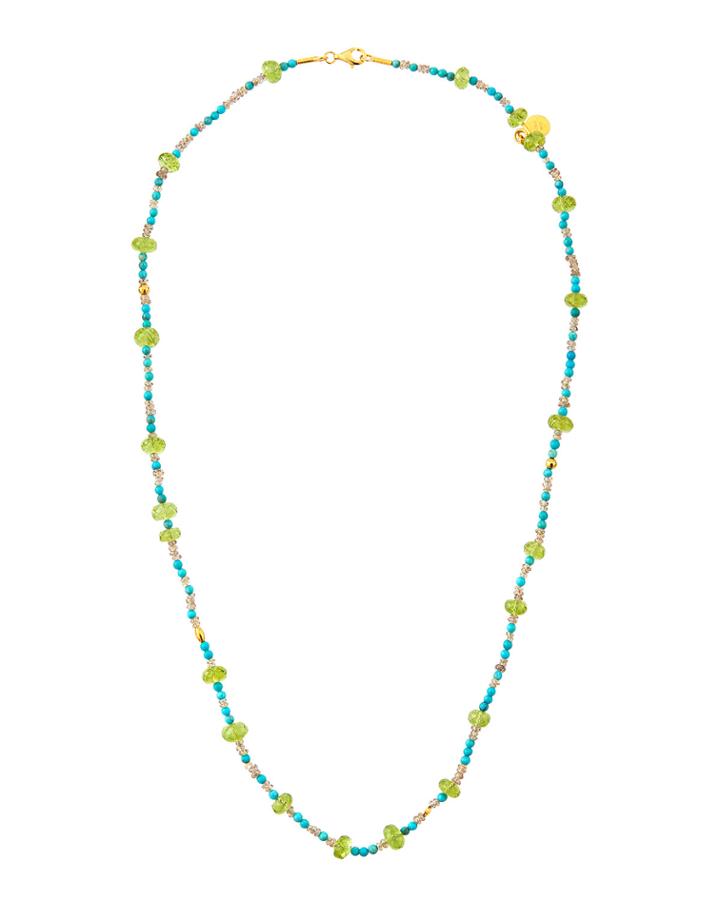 24k Peridot, Turquoise & Sapphire Necklace
