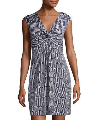 Geometric-print Cap-sleeve Dress, Ink Blot
