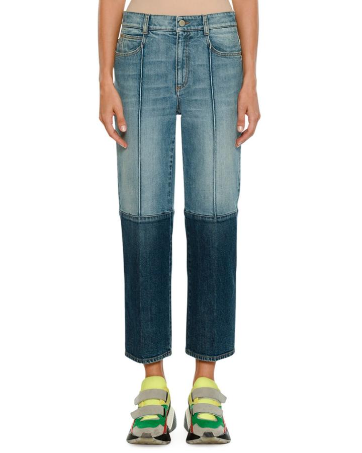 Straight-leg Cropped Two-tone Denim Jeans