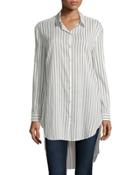 Hensley Striped Long High-low Blouse, Black