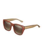 Blasty Striped Square Acetate Sunglasses, Red/brown