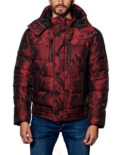 Alaska 2d Camo Hooded Puffer Jacket, Red