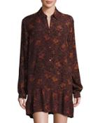 Cedar Floral-print Flutter Dress, Brown