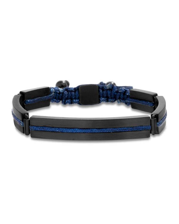 Men's Five-link Stainless Steel Cord Bracelet, Black/blue