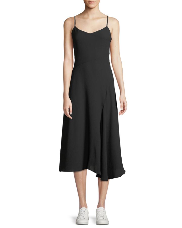 Spaghetti-strap V-neck Summer Crepe Day Dress