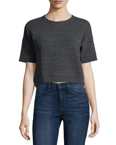 Short-sleeve Crewneck Crop Top, Charcoal
