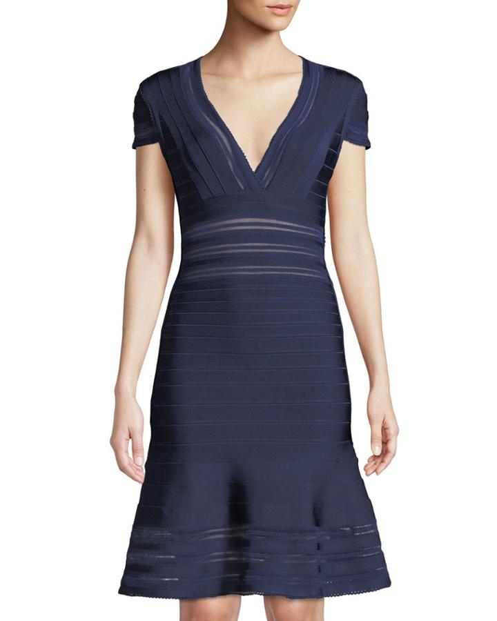 Picot-trim V-neck Bandage Dress