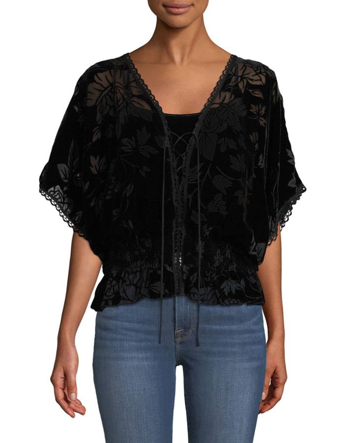Jade Smocked Burnout Velvet Top