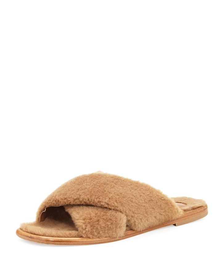 Shearling Crisscross Slide Sandal, Dark