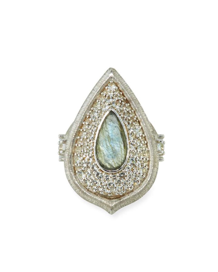 Large Pear Labradorite & Topaz Ring,