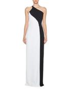 Colorblock One-shoulder Gown, Black/white