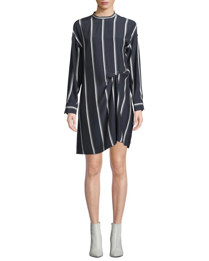 Jacklin Striped Long-sleeve Draped Silk