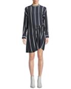 Jacklin Striped Long-sleeve Draped Silk