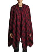 Dominic Plaid-print Ruana Wrap, Red/blue