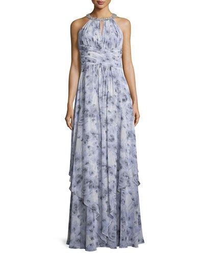 Siena Beaded Halter Chiffon Gown