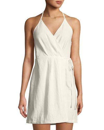 Halter-neck Linen Wrap Dress