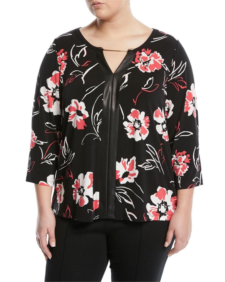 Floral-print Hardware-neck Tee,