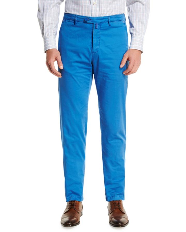 Flat-front Chino Pants, Blue
