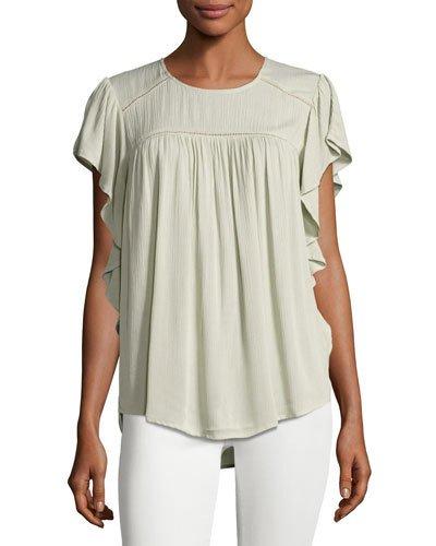 Ruffled-sleeve Shirred Top,