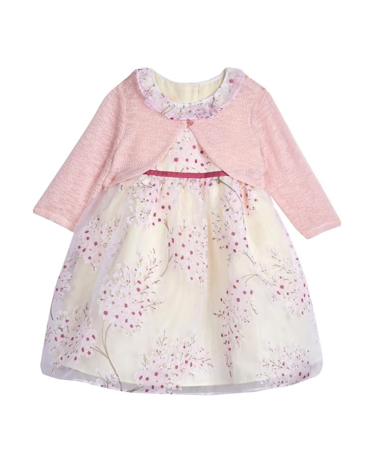 Floral Organza Print Dress W/shrug,