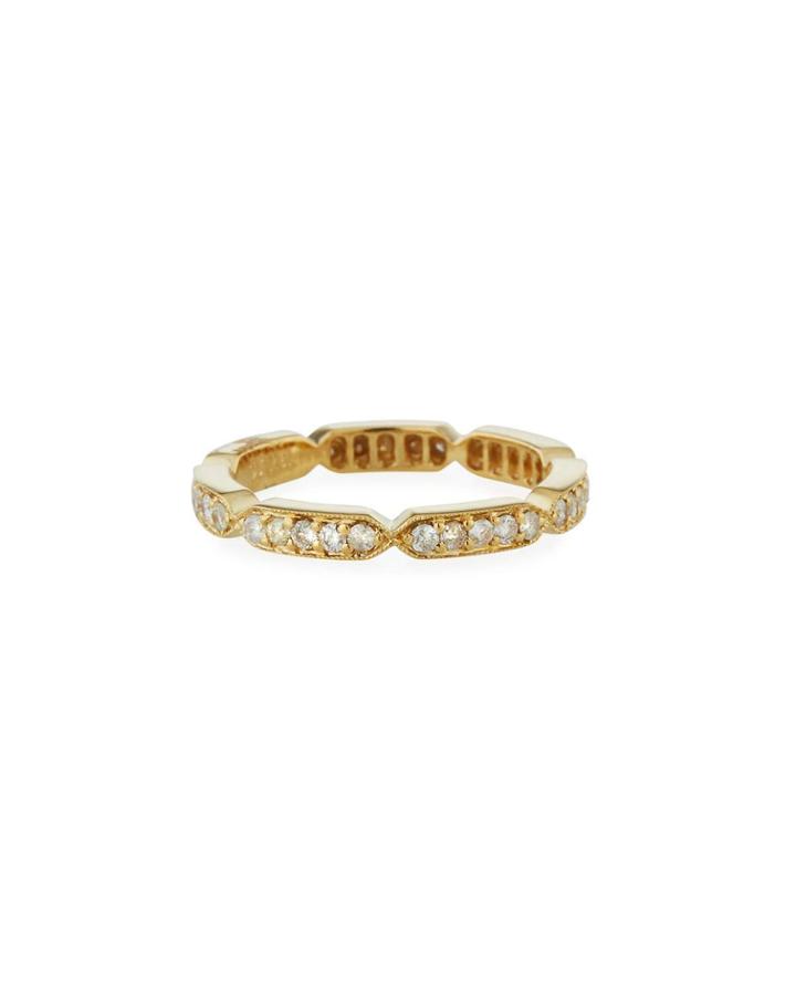 14k Yellow Gold Diamond Pave Eternity Bar Band Ring,