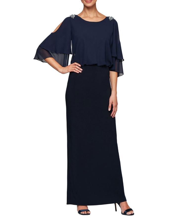 Blouson Column Cold-shoulder Gown