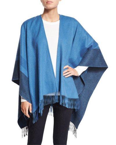 Two-tone Wool Ruana Shawl, Niagara Blue/black