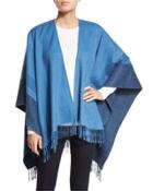 Two-tone Wool Ruana Shawl, Niagara Blue/black
