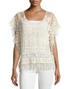 Butterfly-sleeve Crochet Blouse W/fringe, Beige