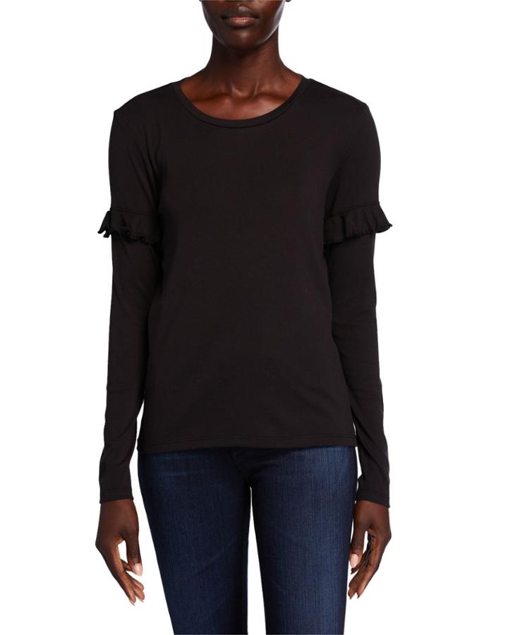 Long-sleeve Ruffle-trim Tee