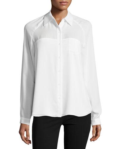 Lillia Crepe Button-front Top, Ivory White