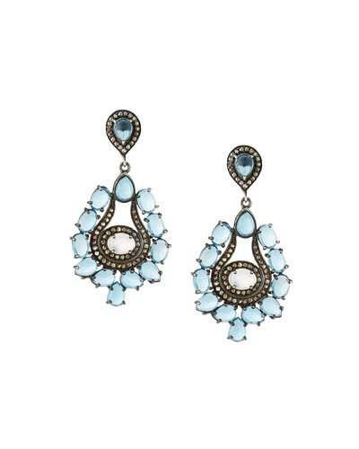 Topaz, Moonstone & Diamond Teardrop Earrings