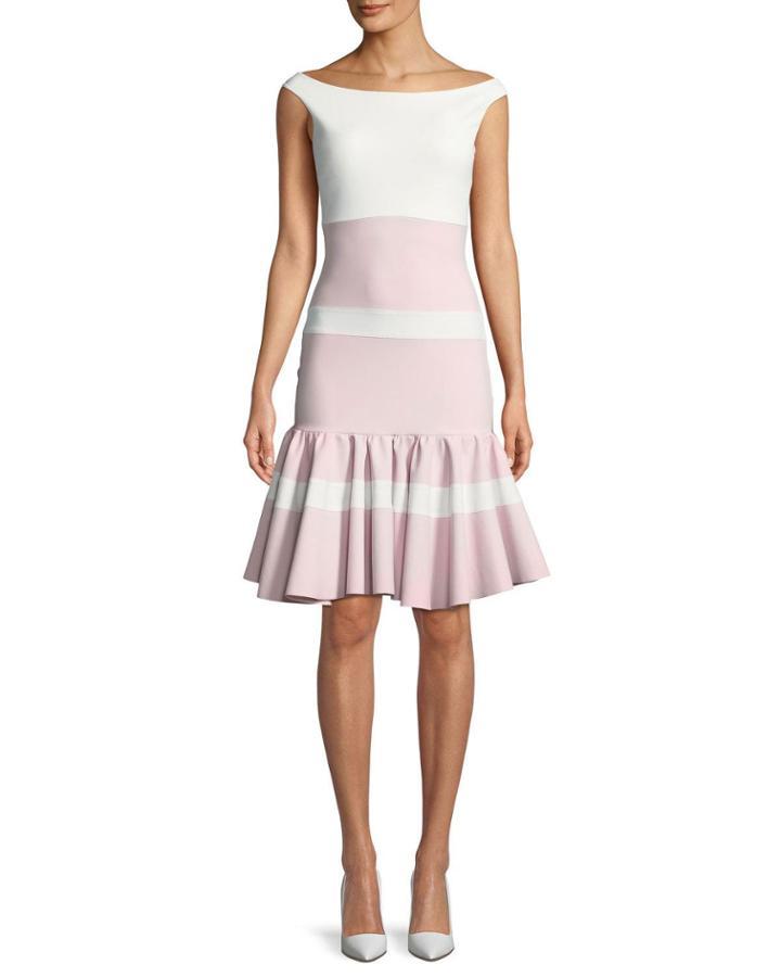Sounia Colorblock Flounce-hem Dress