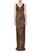 Sleeveless Tiger-print Gown With Enamel Ring, Brown