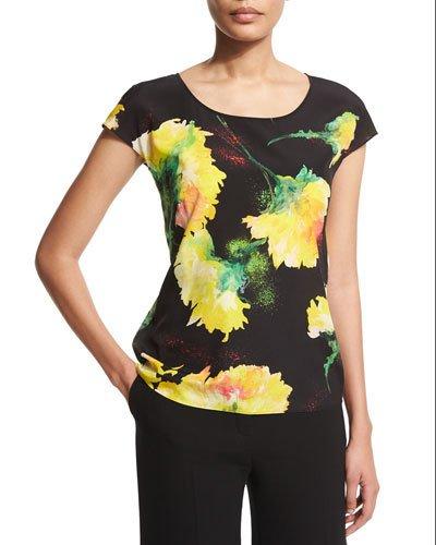 Cap-sleeve Carnation-print