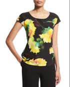 Cap-sleeve Carnation-print