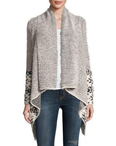 Shawl-collar Open-front Cardigan, Gray