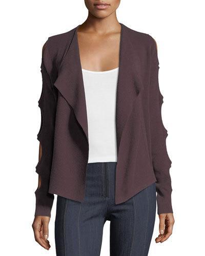 Cutout-sleeve Open-front Cardigan
