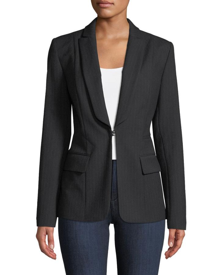 Lorelei Hook-front Pinstripe Wool-blend Jacket
