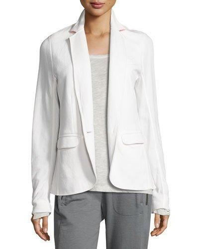 City Cotton Contrast Collar Blazer, White/pink