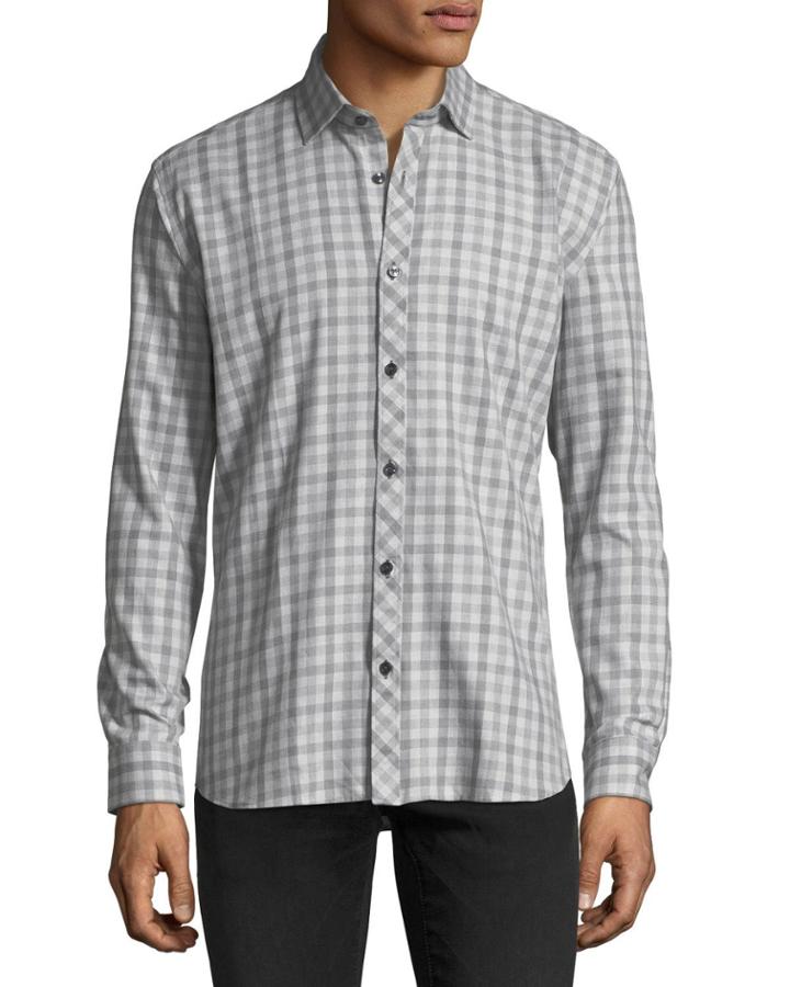 Gingham Sport Shirt, White/gray