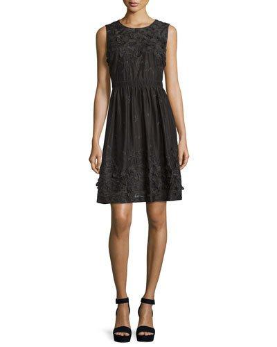 Kia Sleeveless Organdy Dress W/ Floral Appliqu&eacute;