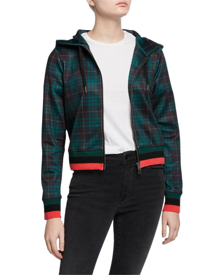 Stewart Hooded Plaid Cropped Track Hoodie