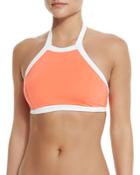 Block Party High-neck Swim Top, Nectarine