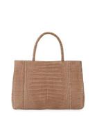 Medium Sectional Crocodile Tote Bag, Nude
