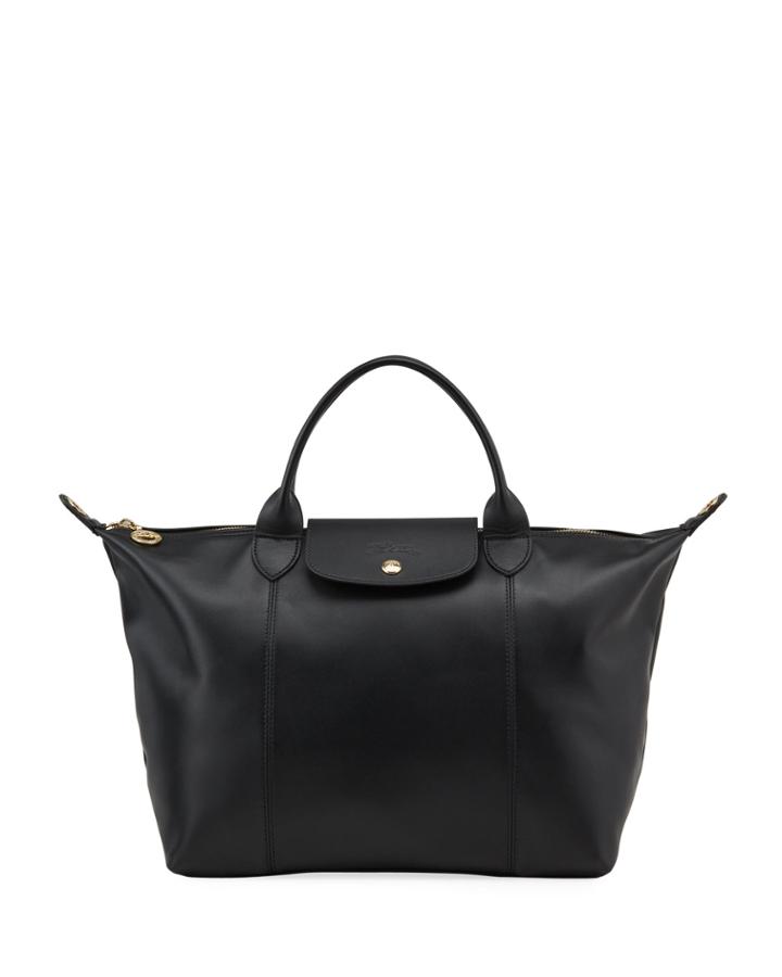 Le Pliage Cuir Webbing Medium Tote Bag