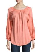 Pleated Neckline Jersey Top, Coral
